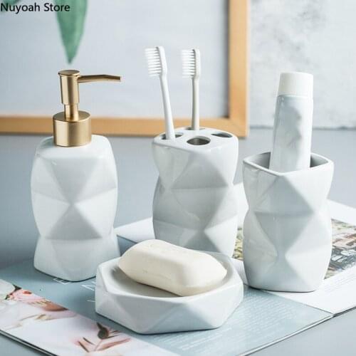 Bathroom Supplies Wash Four-piece High-end Ceramic Mouthwash Cup Lotion Bottle Toothbrush Holder Soap Dish/bathroom Decoration