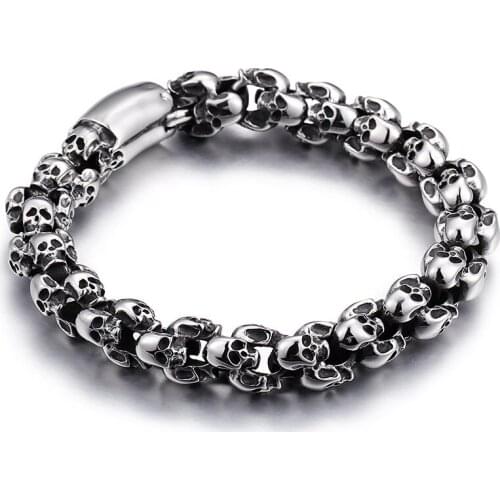 HAOLYNJOY Punk Skull Bracelets Men Stainless Steel Shiny Matte Skull Charm Link Chain Brecelets Male Gothic Jewelry