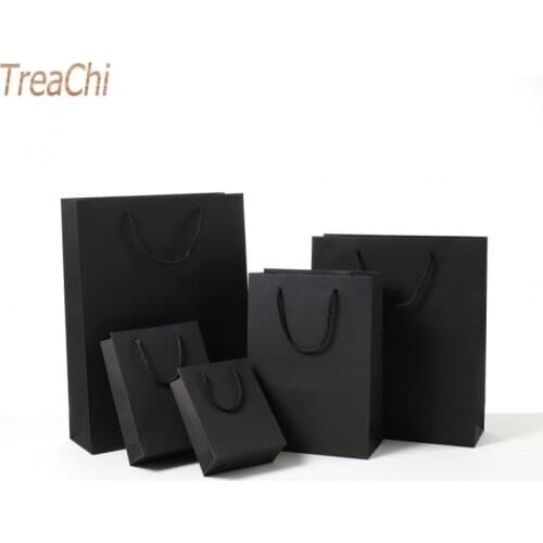 Black Kraft Paper Gift Bag Solid Color Simple Tote Bag Party Gift Bag Candy Biscuit Decoration Bag