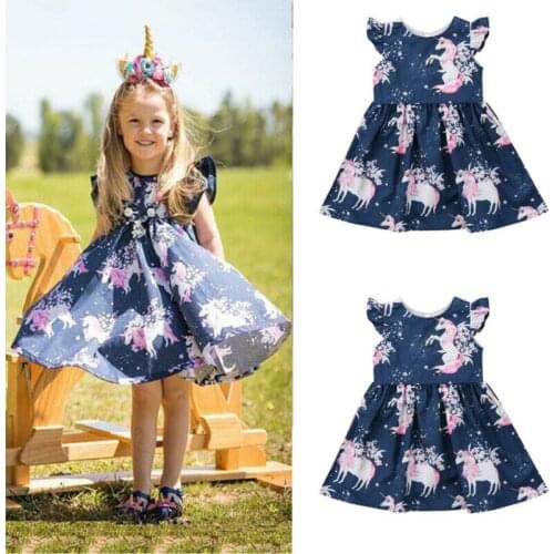 Kid Baby Girls Cartoon Print Summer Floral Party Pageant Tutu Dress