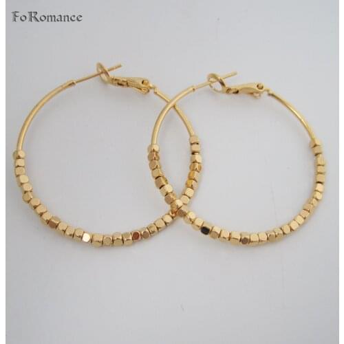 Foromance / NEW HIGH SHINNING ROTATING SQUARE PART YELLOW GOLD COLOR ROUND HOOP EARRING DIAMETER 40mm 1.57 INCH