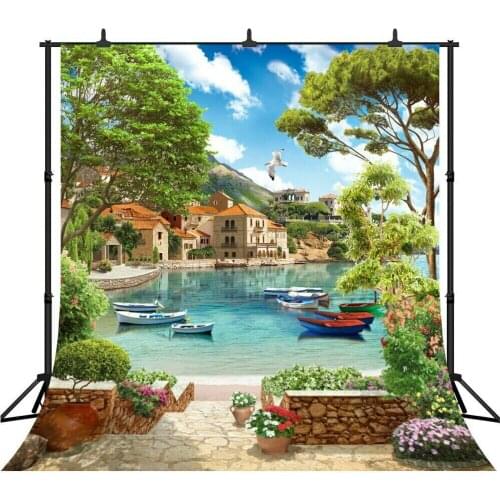 Photography Backdrops Venice Summer Lake Ship Stone Flower Photo Backgrounds