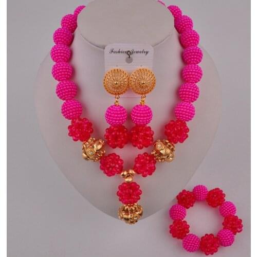 Fuchsia pink costume necklace african set FZZ104