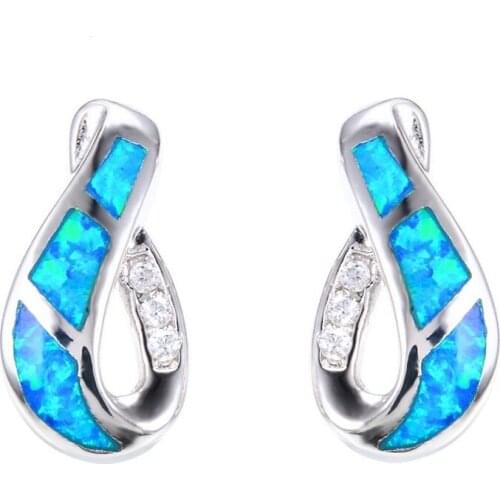 Geometric Design Fashion Women Earrings Fire Opal Stud Earring Female Wedding Christmas Gift Classic Jewelry