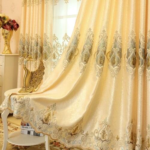 Ready Made Window Curtains For Living Room Luxury Embroidery Blinds Blackout Curtain Fabric and Tulle For Villa Bedroom wp303-40