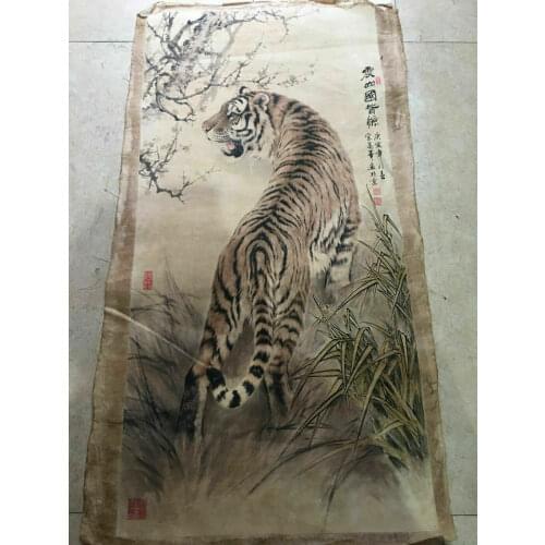China Old Scroll Zong Wanhuas Hushan kingdom is astonished Painting Slice