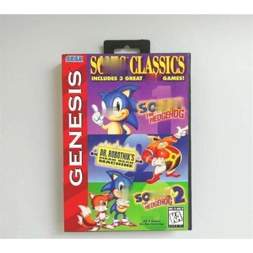 Soniced Classics Includes 3 Great Soniced Games! - USA Cover With Retail Box 16 Bit MD Game Card for Sega Megadrive Genesis