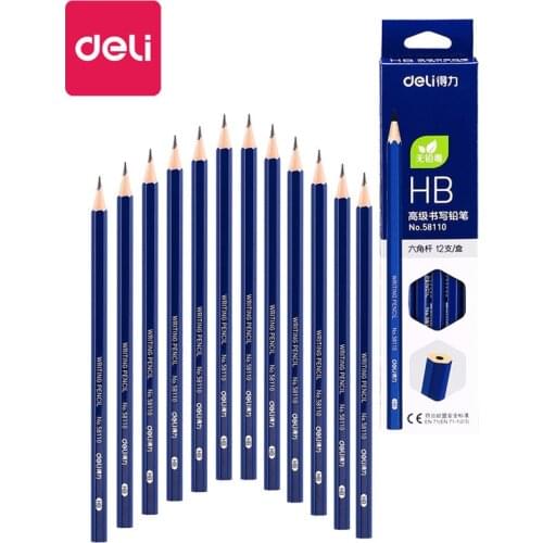 A box of Deli HB hexagon type advanced graphite writing sketch pencil, drawing basswood pencil, student office stationery