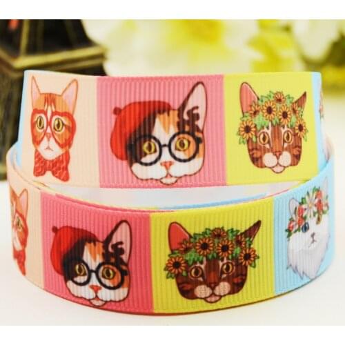 22mm 25mm 38mm 75mm Cat Cartoon printed Grosgrain Ribbon party decoration 10 Yards X-03291