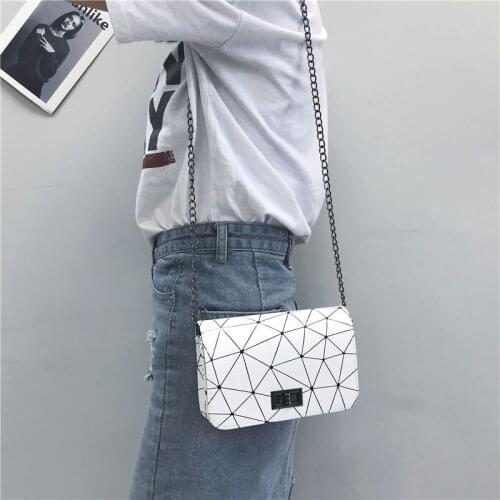 New Fashion Diamond Chain Black Purse Women Shoulder Bag Plaid Lady Mini Crossbody Bag PU Leather Lock Flap Handbag