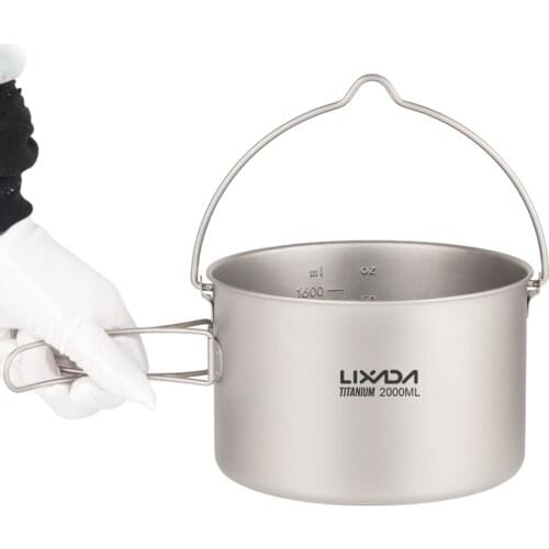 Lixada 2L Titanium Pot Lightweight Outdoor Camping Cooking Pot with Foldable Handles and Lid for Camping Hiking Picnic