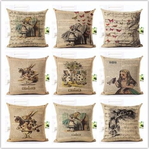 Hot Sell High Quality Creative Retro Pictorial Soft Pillow Cojines Seat Cushion Almofadas Cotton Linen Square