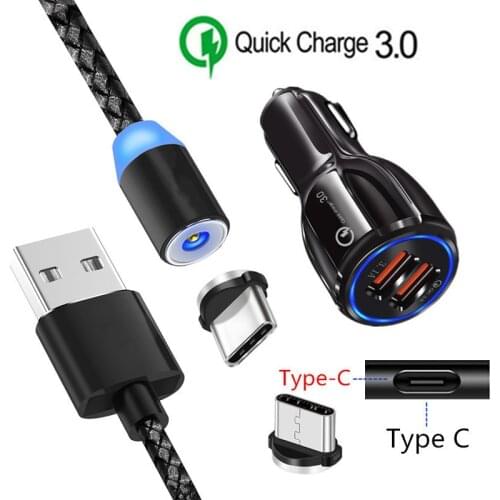 Magnetic Type C Cable QC 3.0 USB Fast Car charger For Samsung galaxy A50 Huawei P20 lite P30 Pro Xiaomi Mi CC9 9T 8 Redmi Note 7
