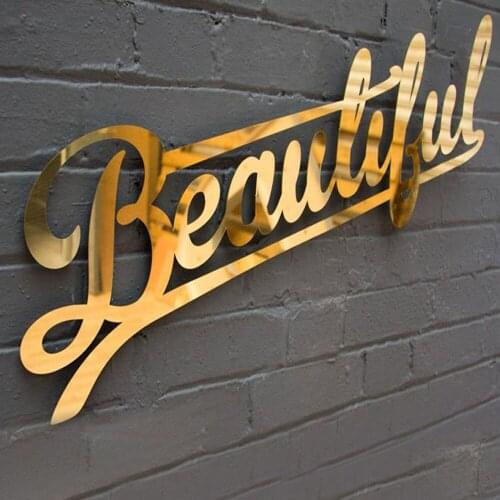 Golden Mirror Alphat Channel Letter Cabinet Reception Letters Signage Advertising Store Café Tattoo Metal 3D Letters