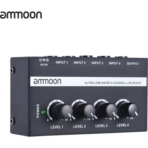 Ammoon MX400 4 Channels Mixer Mixing Console Ultra-compact Low Noise Line Mono Audio Mixer with Power Adapter