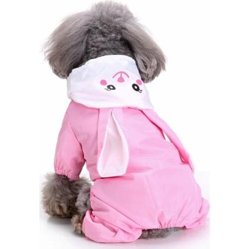 Fashion Cute Rabbit Dog Raincoat Waterproof Small Dog Hooded Rain Coat Puppy Pink Jumpsuit Clothes Dog Costumes