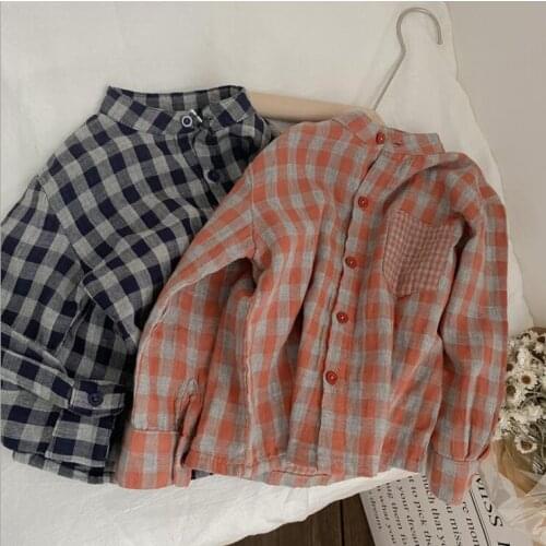 2021 new girls boys plaid shirt cotton autumn full sleeve kids top