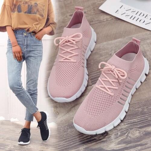 New sports shoes womens mesh surface rhinestone flying woven casual running shoes womens single shoes vulcanized shoes
