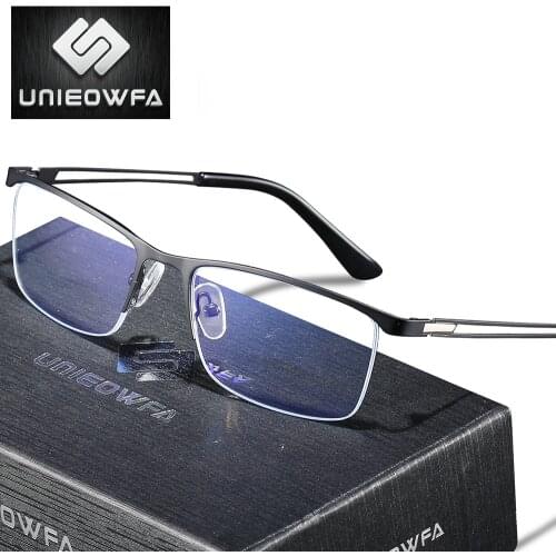 Semi Rimless Prescription Glasses for Men Optical Progressive Eyeglasses Photochromic Anti Blue Light Spectacles Myopia Clear
