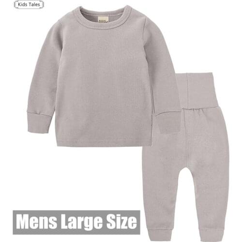 Autumn Men Clothes of Sleepwear Pure Color Cotton Childrens Pajamas Set Childrens Suit Baby Clothes Sets Large Size 2pcs Fall