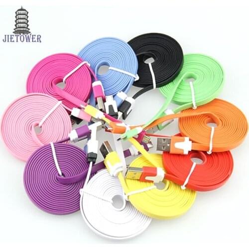 Flat Noodle Micro 5pin v8 USB Sync Data Charger Cable Cord for Galaxy S5 s6 s7 For Android Phone 1m 2m 3m Wholesale 300pcs/lot