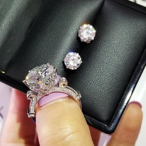 Solid 925 Sterling Silver Jewelry set Engagement ring stud earring for Wedding Valentines Day gift Valentines Day J4915