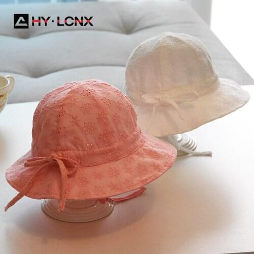 Spring Summer Boy Girl Cotton Breathable Solid Color Sun Fisherman Hat Child Cute Lace Flowers Light Outdoor Leisure Bucket Hat