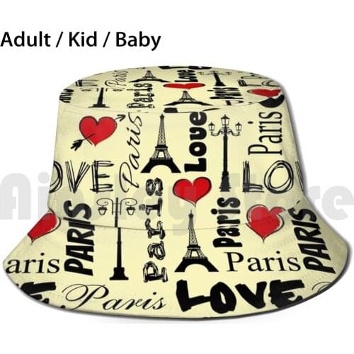 Paris Love Sun Hat Foldable UV Protection Paris Eiffel Tower Valentines Day Romantic Travel France Red Heart Shapes