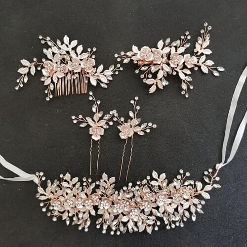 SLBRIDAL Handmade Rhinestone Austrian Opal Crystal Bridal Wedding Headband Hair Pin Hair Comb Bracelet Earring Women Jewelry Set