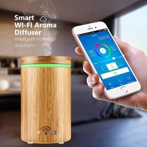 Smart Wifi Tuya Humidifier 160ml Bamboo Wireless Aroma Diffuser Compatible with Alexa and Google Home via Voice Control for Home