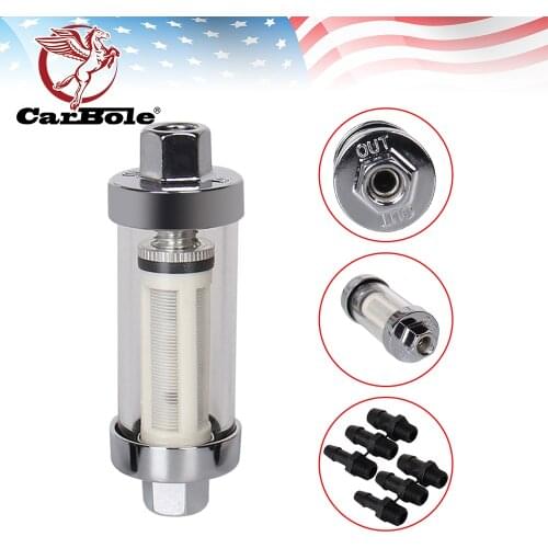 Universal Motorcycle Car Reusable Inline Chrome Glass Fuel Filter 1/4" 5/16" 3/8" 6mm 8mm 10mm