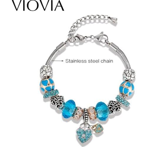 VIOVIA European Heart Charm Bracelet New Arrival For Women Stainless Steel Chain Bracelets & Bangles DIY Jewelry Pulseras B16085