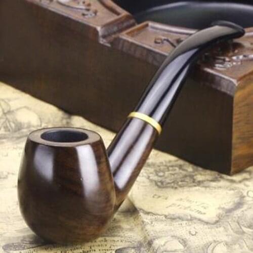 High Quality 1 Pieces Fashion Style Ebony Nature Handmade Wood Tobacco Smoking Wooden Pipe Bent Round Gift Pipes