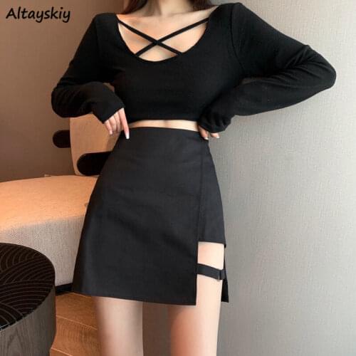 Skirts Women New Black Hollow Out Sexy Dance Streetwear Club Mini High Waist Fashionable Female Summer Cool Young All-match Ins