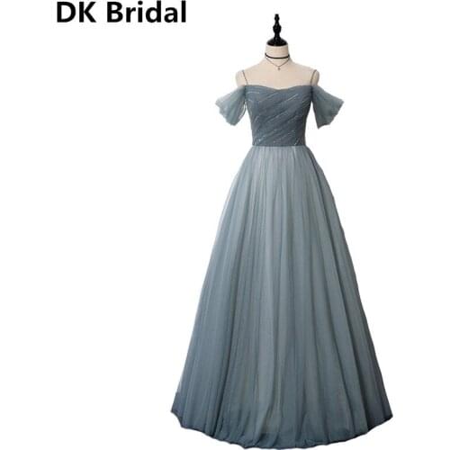 2020 Robe De Soiree Tulle Sequined Sexy V-neck Long Evening Dress Bride Banquet Elegant Ball Gown Floor-length Party Prom Dress