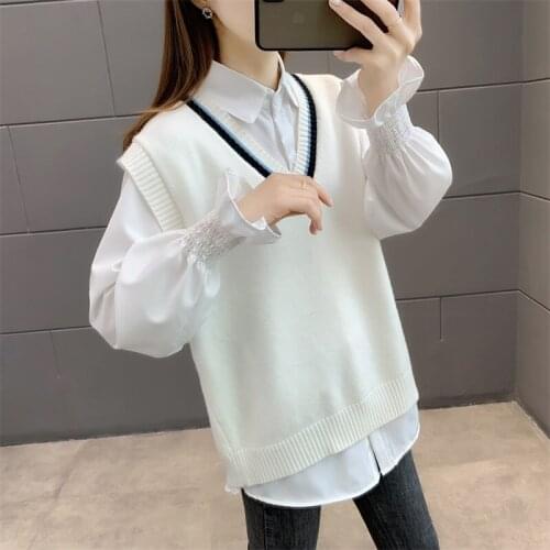 7353 (5) spring new V clip sets color sweater singleton female vest 32