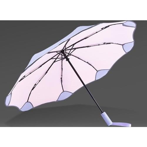 New Safe Automatic Umbrella Rain Women Windproof Safe Fillet Edge Sun Umbrella Children Travel Folding Umbrellas No Beads UPF50