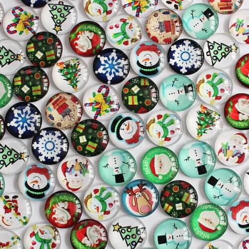 10 12 14 16 18 20 25 30mm Random Mixed Christmas Round Glass Cabochon Dome Flatback Photo Base Cameo DIY Making accessories