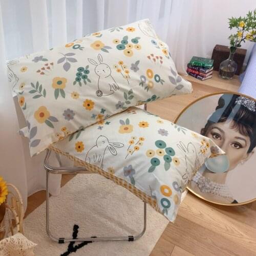 Cilected 100% Cotton Printed Pillowcase Nordic Ins Small Fresh Cartoon Envelope Cushion Cover Single Pillow Protection Cover 2PC