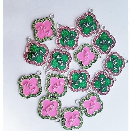20Pcs Luck Clover Rhinestone Sorority Pendant Charms DIY Women Jewelry Accessories