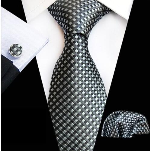 3 Pcs/Set 8cm Man Formal Ties Set Grids Checkers Necktie with Handkerchief Cufflink