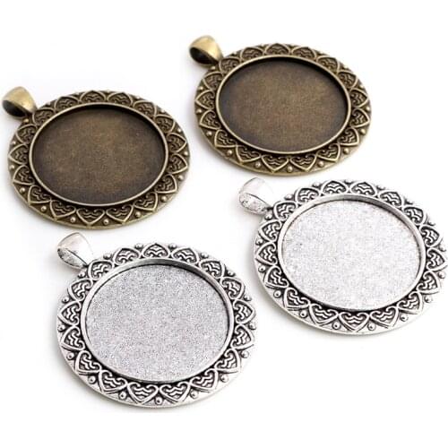 5pcs 30mm Inner Size Antique Silver Plated and Bronze Classic Style Cabochon Base Setting Charms Pendant