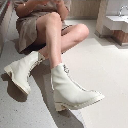 Ankle Boots women Short Boots flat platform shoes Ladies fashion Casual Front zipper Round toe boots Autumn