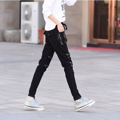 2020 Summer Woman Pants Fashion Korean Slim Fit Womens Trousers Fake Zippers Women Harem Pants Casual Pencil Spodnie Damskie