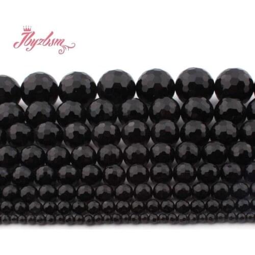 6/8/10/12mm Natural Black Agates Faceted Round Bead Ball Stone Beads Loose For Necklace Bracelet DIY Jewelry Making Strand 15"