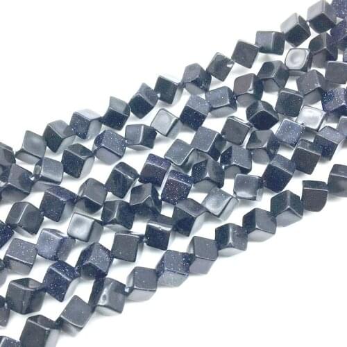 7 mm stone cube beads loose spacer blue sand stone 46 beads a string DIY Jewelry Making hole through angles