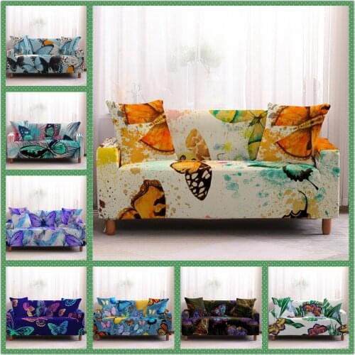 Butterfly Flower Printed Elastic Sofa Cover for Living Room Sofa Protection Couch Cover Stretch Home 1/2/3/4 Seats Slipcover