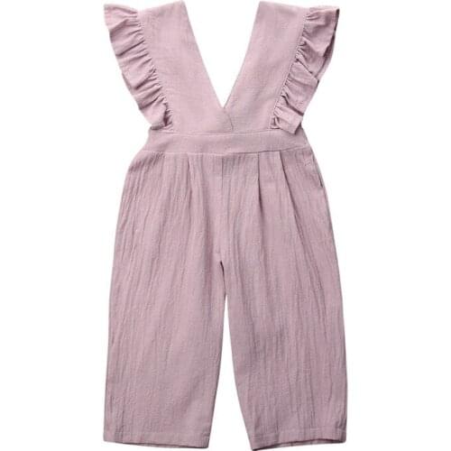 Baby Girls Jumpsuit Toddler Kids Romper V-neck Ruffles Clothes Girls Sleeveless Jumpsuit Children Solid Outfit 1-6T