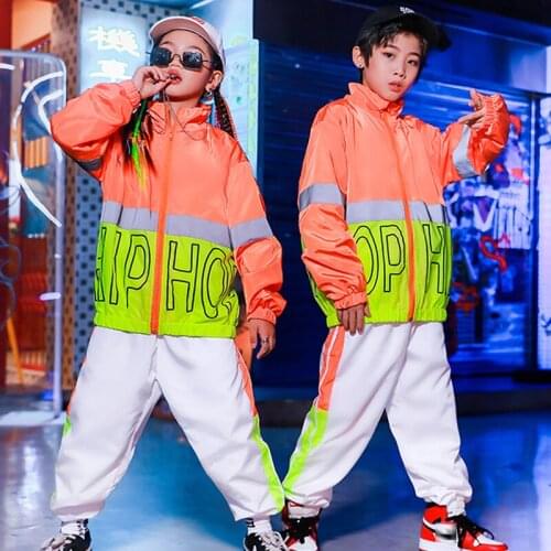 Kids Hip-Hop Costume Suit Boys Street Dance Clothes Girls Loose Sweater White Pants Hiphop Performance Wear Stage Outfit BL4988