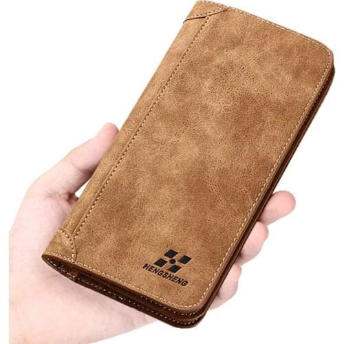 Long Mens Wallet Retro Casual Brand Wallet Clutch Large Capacity Scrub Wallet